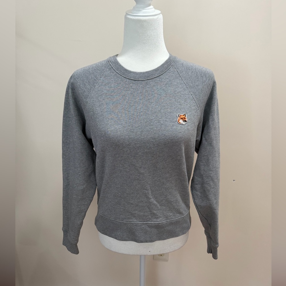 MAISON KITSUNE Gray w Fox Head Patch Cotton Long Sleeve Pullover Sweatshirt XS - Picture 2 of 6